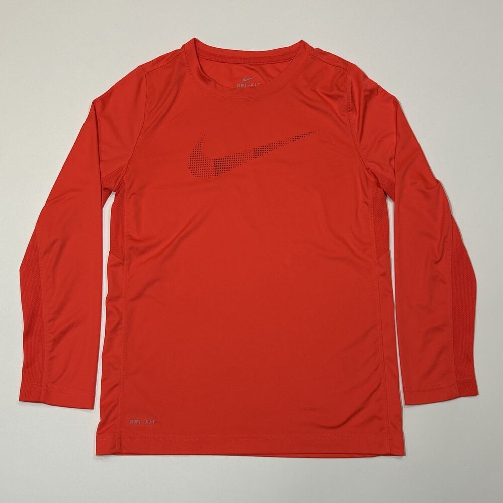 Nike Shirt Womens Size Medium Orange Dri Fit Long Sleeve Running Tee Logo